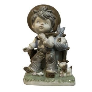 Cute Vintage Vega Charming Porcelain Little Boy Figurine with Puppies Figurine